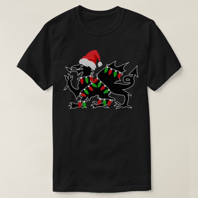 Wales Dragon Santa Julgran Ljus Welsh Xma T Shirt (Design framsida)