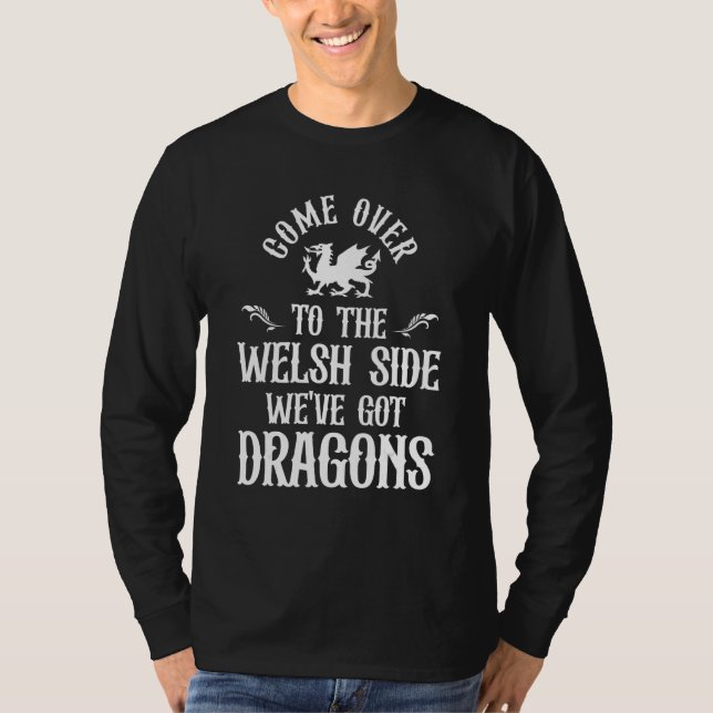 Wales Dragon Welsh Side Patriotic Wales Flag Joke T Shirt (Framsida)