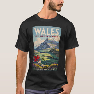 Wales Drak Illustration Resa Konst Vintage T Shirt