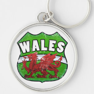 WALES-EMBLEM RUND SILVERFÄRGAD NYCKELRING