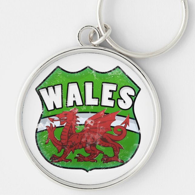 WALES-EMBLEM RUND SILVERFÄRGAD NYCKELRING (Framsidan)