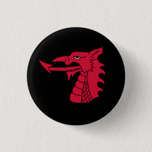 Wales emblem - walesiskt drakehuvud på svart knapp