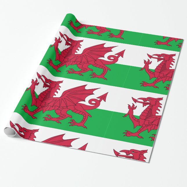 Wales flagga Grönt vit Presentpapper (Utrullad)