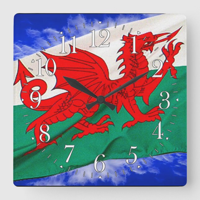 Wales Flagga & Himlar Proud Patriotic Wall Clock Fyrkantig Klocka (Framsida)