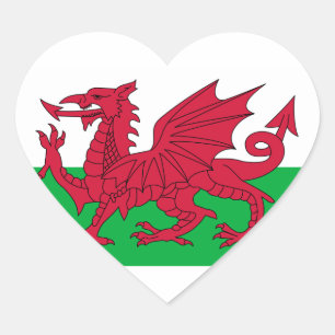 wales flagga hjärtformat klistermärke