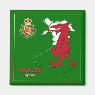 Wales Flagga Karta & Royal Badge Magnet