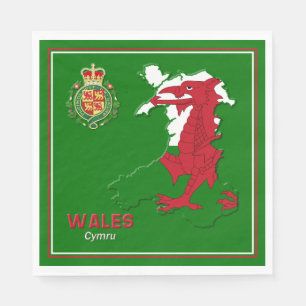 Wales Flagga Karta & Royal Badge Pappersservett