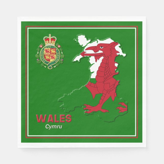 Wales Flagga Karta & Royal Badge Pappersservett (Framsidan)