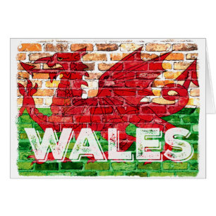 Wales Flagga on Brick Hälsningskort