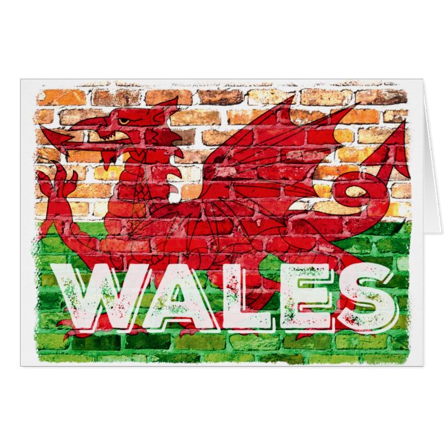 Wales Flagga on Brick Hälsningskort (Framsidan Horizontal)