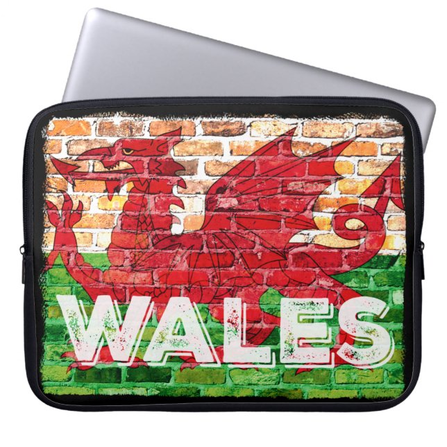 Wales Flagga on Brick Laptop Fodral (Framsidan)
