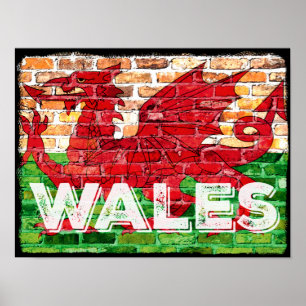 Wales Flagga on Brick Poster