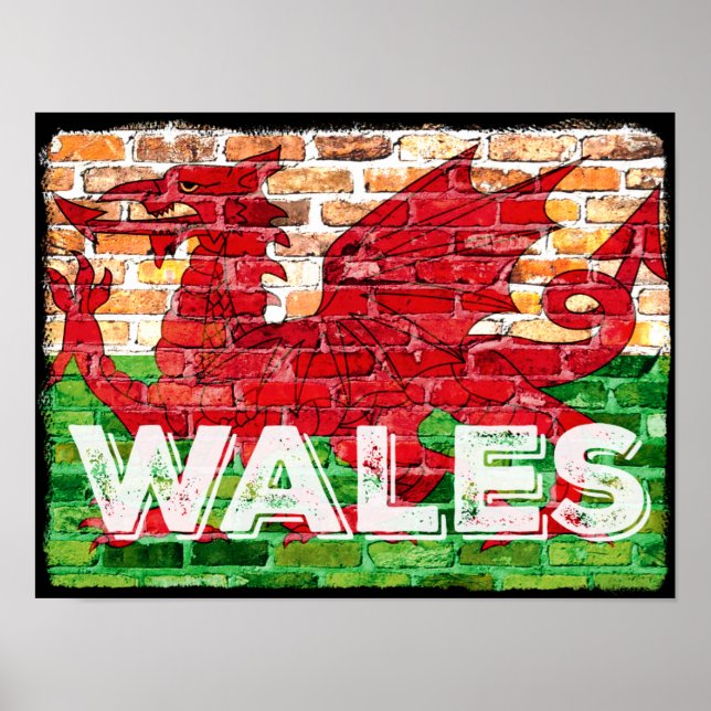 Wales Flagga on Brick Poster (Framsidan)