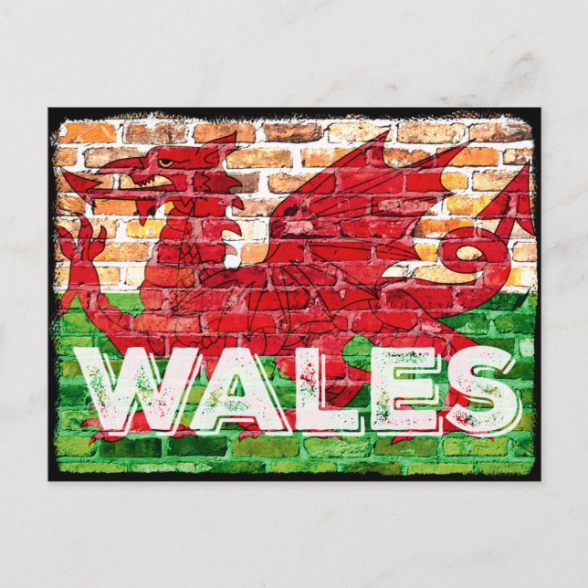 Wales Flagga on Brick Vykort (Framsida)