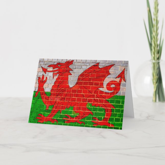 Wales flagga på en tegelvägg kort (Framsida)