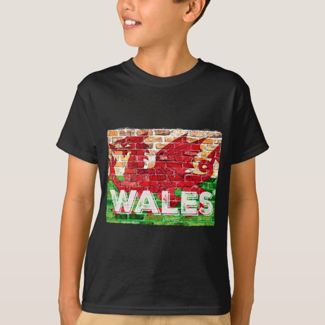 Wales flagga på tegel t shirt (Framsida)