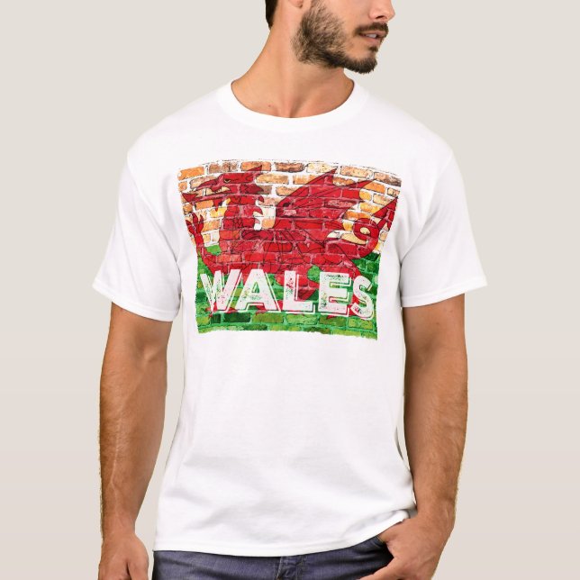 Wales flagga på tegel tee (Framsida)