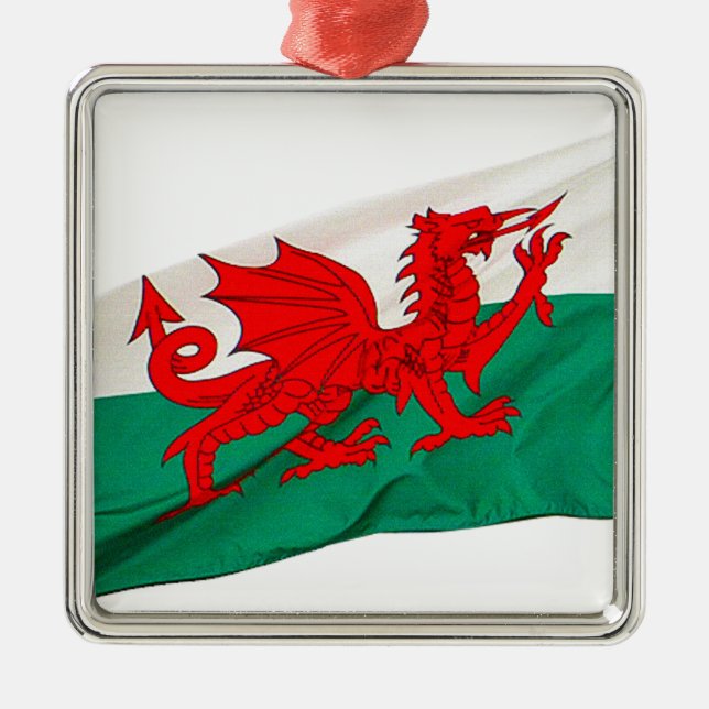 Wales Flagga, Red Dragon Patriotic Julgransprydnad Metall (Framsidan)