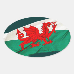 Wales Flagga, Red Dragon Patriotic Ovalt Klistermärke