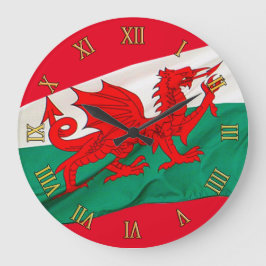 Wales Flagga, Red Dragon Patriotic Stor Klocka