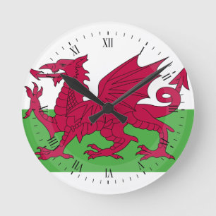 Wales Flagga Rund Klocka