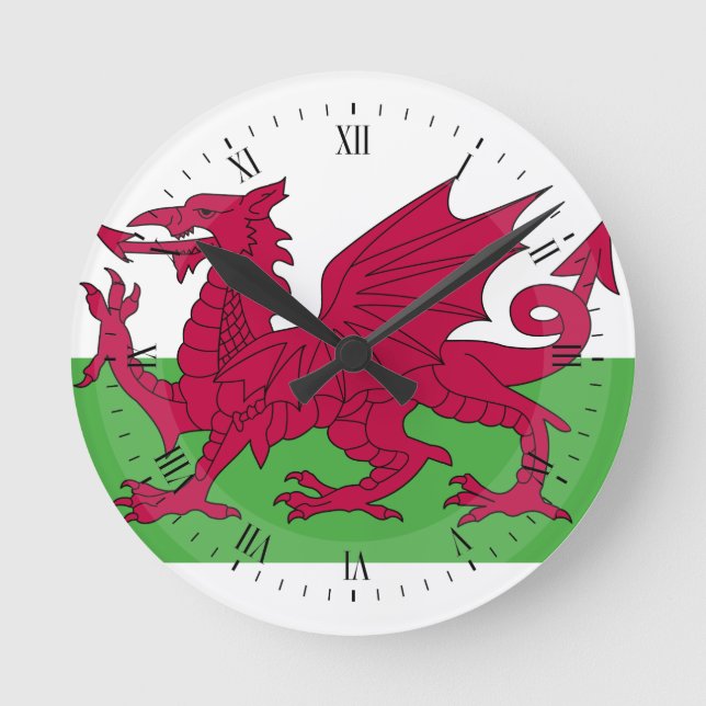 Wales Flagga Rund Klocka (Framsida)