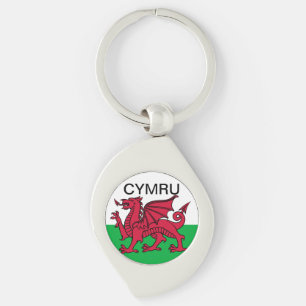 Wales Flagga Vm 2022 Red draon Cymru Swirl Silverfärgad Nyckelring