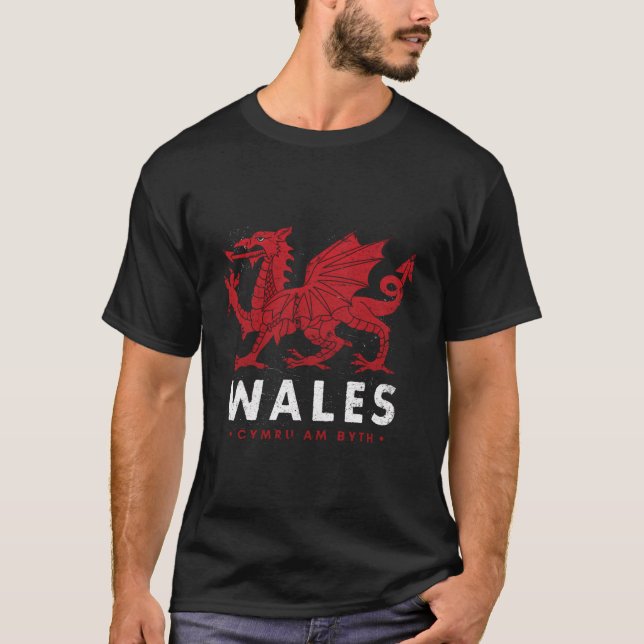 Wales Flagga Welsh Dragon Baner Cymru am Byth Wels T Shirt (Framsida)