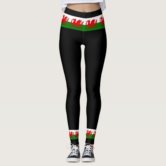 Wales flagga Welsh red draon Leggings (Framsida)