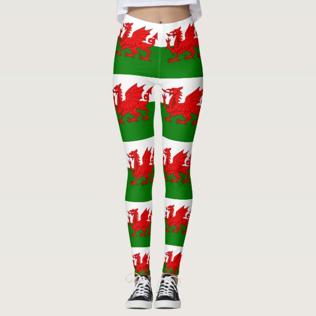 Wales flagga Welsh red draon Leggings (Framsida)