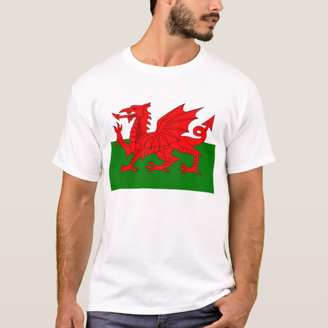 Wales flagga Welsh red draon T-shirt (Framsida)