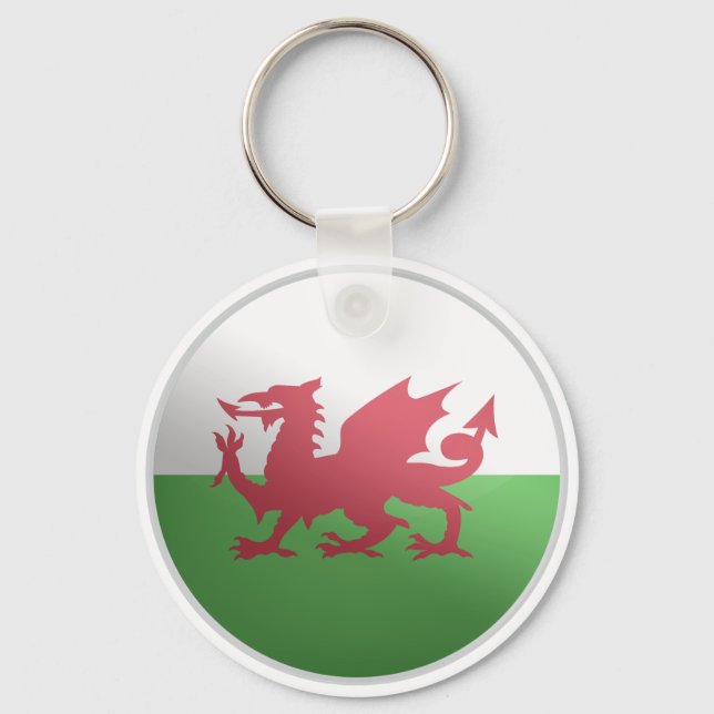 Wales Glossy Circle Flagga Nyckelring (Framsida)