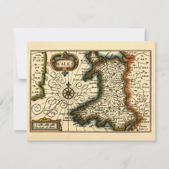 Wales - Historiskt gammal antiquarian British Atla Inbjudningar (Framsida)