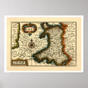 Wales - Historiskt gammal antiquarian British Atla Poster