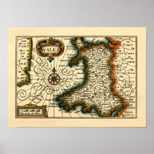 Wales - Historiskt gammal antiquarian British Atla Poster