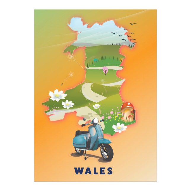 Wales karta vintage reseposter fototryck (Framsidan)