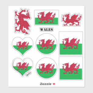 Wales-klistermärken & Wales flagga, hjärta / sport Klistermärken