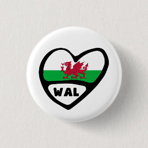 Wales Land Code Flagga Heart Pin Badge, Cymru Knapp