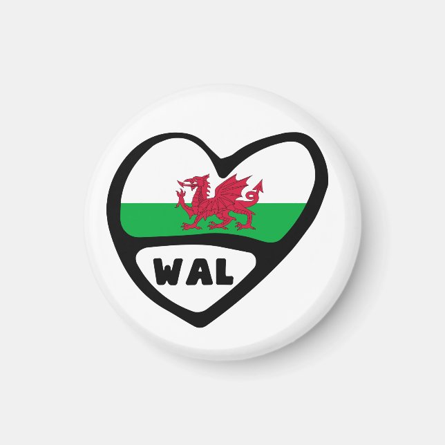 Wales Land Code Flagga Heart, WAL Magnet (Framsidan)