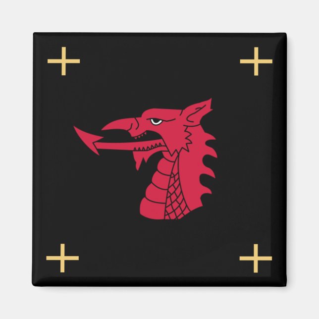 Wales Magnet - Welsh Dragon & Guld Kor (Framsidan)