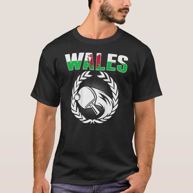 Wales Ping Pong Welsh Bord Tennis Team Support T Shirt (Framsida)