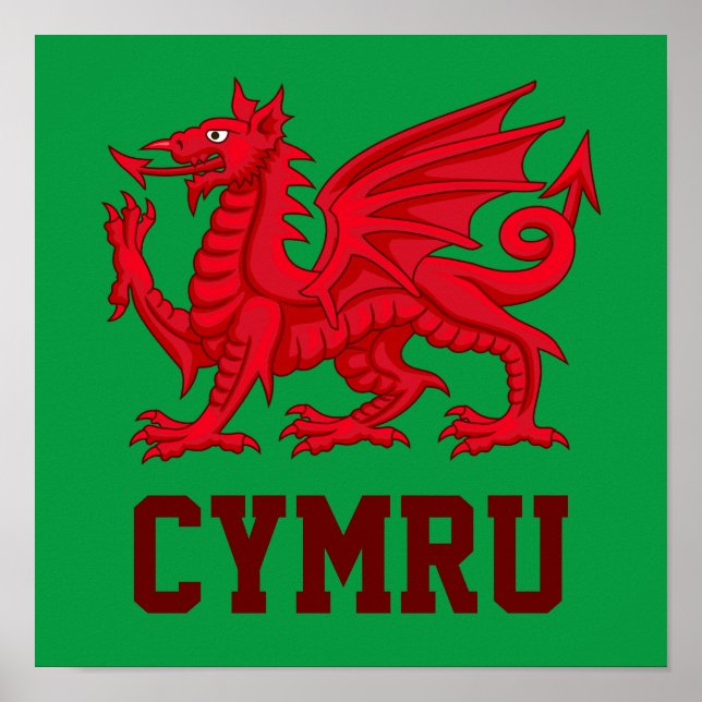 Wales Red Dragon - Grönt BackDrop Poster (Framsidan)