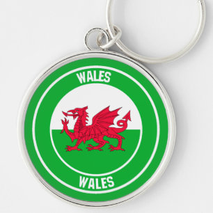 Wales Round Emblem Rund Silverfärgad Nyckelring