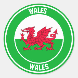 Wales Round Emblem Runt Klistermärke