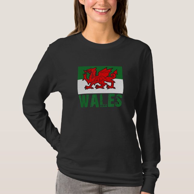 Wales Rugby national flag Cardiff fan T Shirt (Framsida)