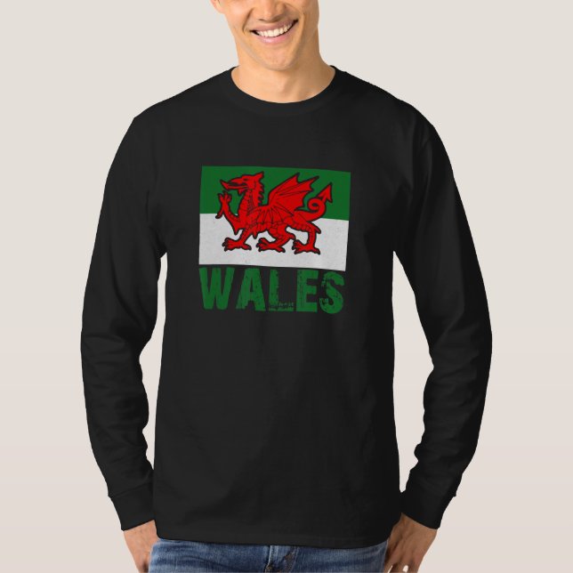 Wales Rugby national flag Cardiff fan T Shirt (Framsida)