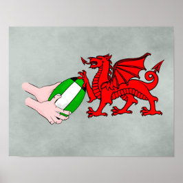 Wales Rugby Team Dragon With Rugby Boll Poster
