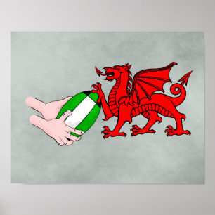 Wales Rugby Team Dragon With Rugby Boll Poster