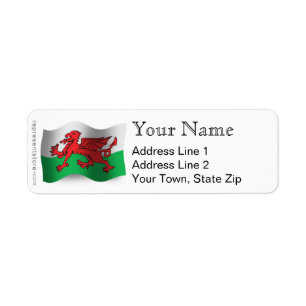Wales som vinkar flagga returadress etikett
