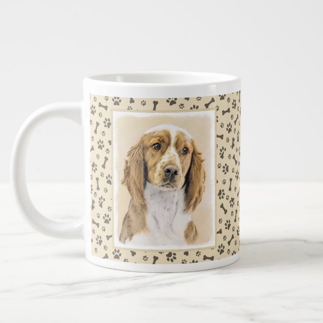 Wales Springer Spaniel-målning - Original hundkons Jumbo Mugg (Vänster)